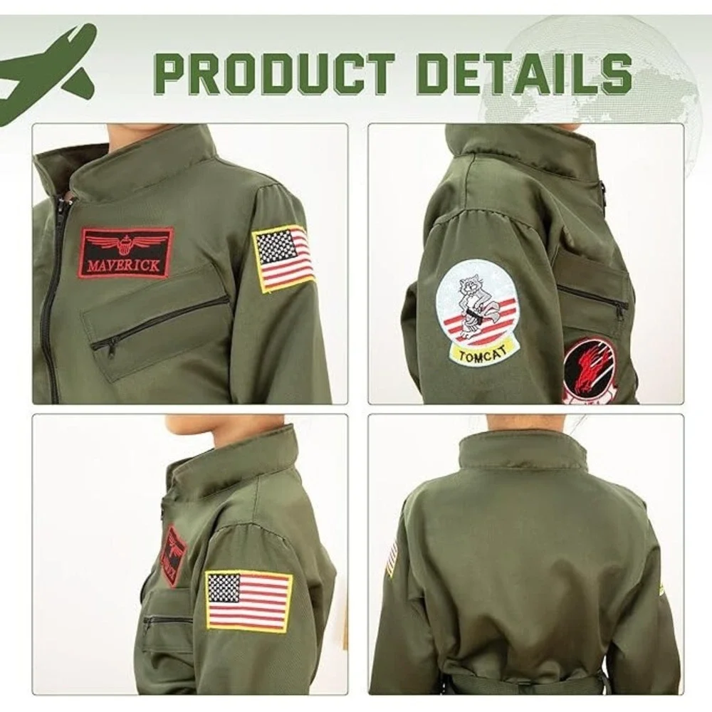 Fighter Pilot Costume Kids Flight Costume Suit Air Force Pretend Play Dress, M